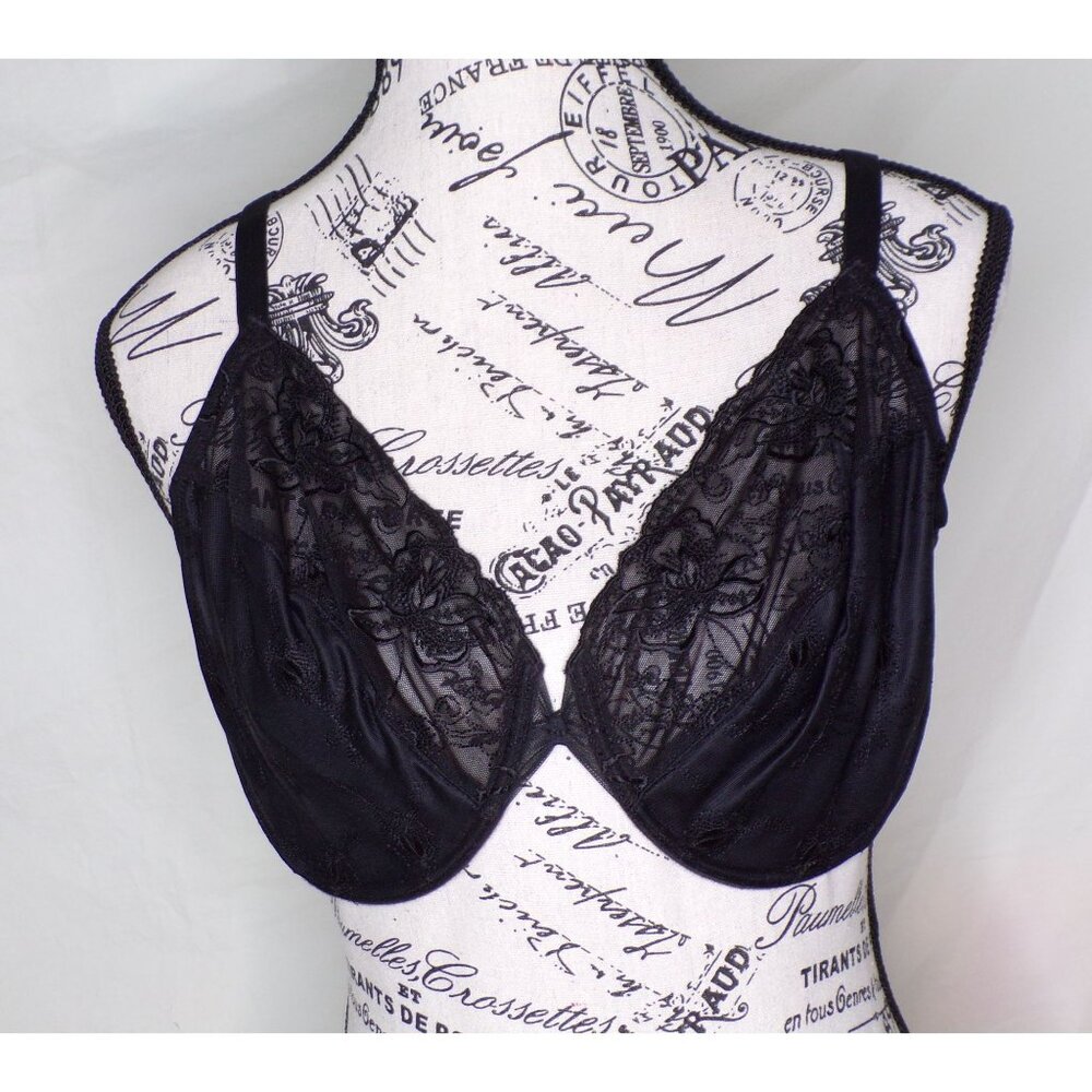 🆕WACOAL Embroidered Lace Underwire Unpadded Bra 38D Black #85188
